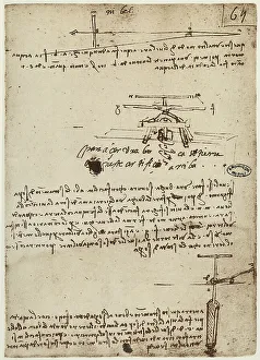 Project for a drill machine; written by Leonardo da Vinci. Codex B (2173), c.65r. Institut de France, Paris