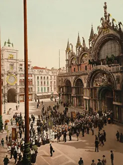 Historic Venetian Architecture Prints: Religious procession in St Mark's Square in Venice