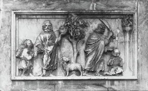 The Sacrifice of Isaac. Bas-relief on the faade of St. Mark's Basilica in Venice