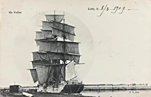 Small Boat Transportation Prints: Sailing ship in Ste; postcard