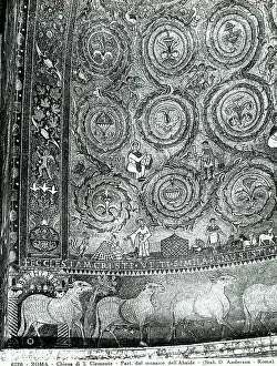 Spirals containg small figures. Detail of the apsidal mosaic with the Triumph of the Cross in the Basilica of S. Clemente, Rome