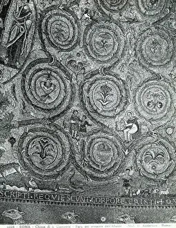 Spirals containing small figures. Detail of the apsidal mosaic with the Triumph of the Cross in the Basilica of S. Clemente, Rome