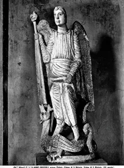 Christian Saint Statues Prints: Statue representing St Michael, work preserved in the Church of St Michael, in Groppoli