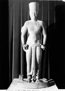Ancient Asian Artwork Prints: Stone statue representing Vishnu, preserved in the National Museum of Bangkok
