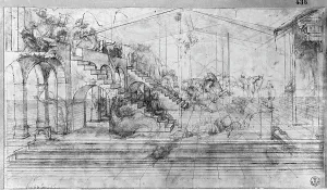 Study for the background of the Adoration of the Magi, drawing by Leonardo da Vinci, Cabinet of Drawings and Prints, Uffizi Gallery