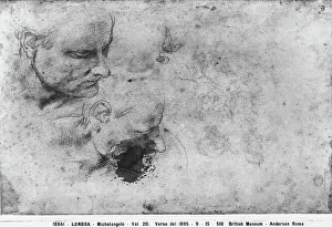 Renaissance Art Styles Prints: Study of heads. Drawing by Michelangelo, in the British Museum in London