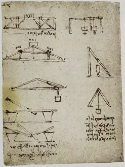 Renaissance Drawing Techniques Prints: Study of levers, page from the Codex Forster II