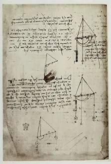 Renaissance Art Study Prints: Study on levers; writing of Leonardo da Vinci