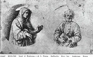 Renaissance Baroque Styles Period Prints: Study of a Madonna and a St. Peter. Drawing attributed to Raphael, in Berlin