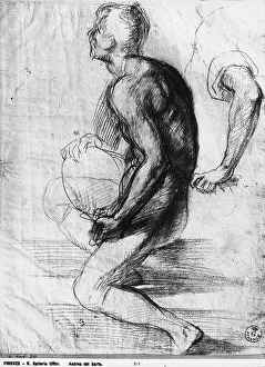 Human Body Studies Prints: Study of a man with bent legs. On his right is a study of an arm