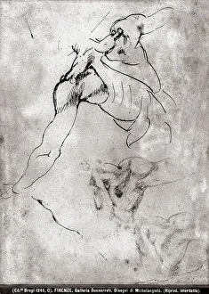 Study of a man's back. Drawing by Michelangelo, in the museum of Casa Buonarroti in Florence