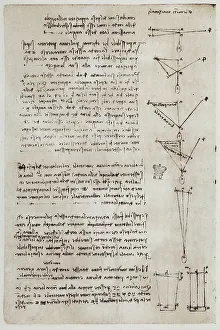 High Renaissance Drawing Techniques Prints: Study of weights, drawing by Leonardo da Vinci