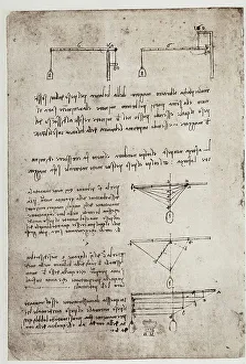 Renaissance Baroque Periods Europe Prints: Study of weights, drawn by Leonardo da Vinci