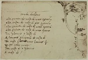 High Renaissance Drawings Prints: Study on winds, writings by Leonardo da Vinci