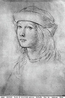 Raffaello Sanzio Artwork Prints: Study of a young man, probably a self portrait. Drawing by Raphael, in Oxford, near London