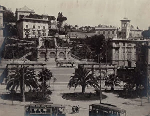 Images Dated 7th April 2004: Urban view of Genoa, with tram, public gardens and large flight of stairs