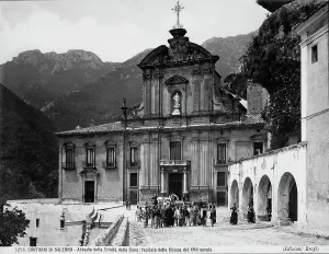 View of the faade of the Abbey of the Trinity and the square opposite