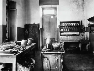 Vintage Kitchen Decor Prints: View of a kitchen at the Montecatini Spa