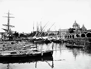 Prints of View of the old dock in Catania. Catania Dock. Date of Photograph:1900-1910 Catania Prints: View of the old dock in Catania