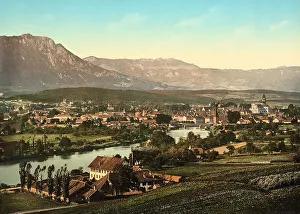 Mountainous Townscape Photography Prints: View of the town of Solothurn against a mountain setting