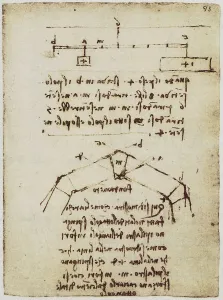 Weights applied to the angles of an octagonal arch, page from the Codex Forster II, c.93r, by Leonardo da Vinci, housed in the Victoria and Albert Museum, London