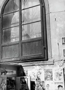 Window above a newspaper stand