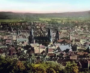 Aachen Print: View of the city with its central cathedral