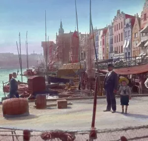 Print of a Gdansk Market Scene, 1910s-1920s