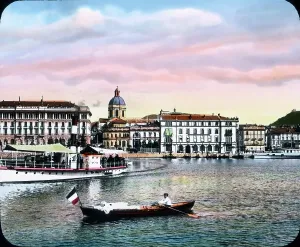 Print of Der Comer See, a hand coloured glass slide