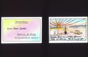 Print of a Hand-Coloured Glass Slide Depicting an Elephant Story