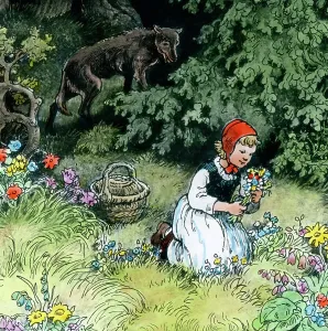 Little Red Riding Hood Print, Hand-Coloured Glass Slide