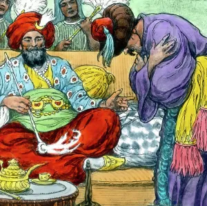 Caliph Stork Print, Hand-Coloured Glass Slide