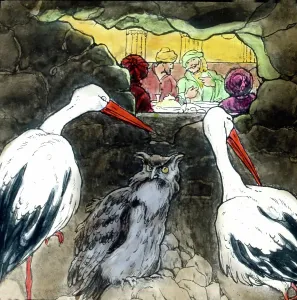 Print of Caliph Stork, a hand-coloured glass slide from the 1910s