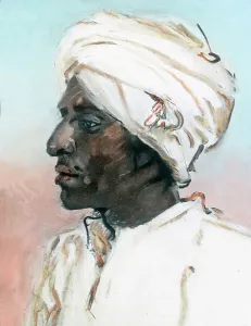 Hand-Coloured Glass Slide Print of a Moroccan Man in Turban