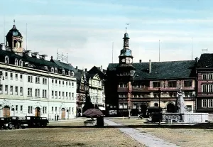Thuringen Print: Main Market Scene in Eisenach