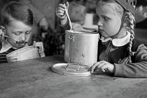 Frankfurt / Oder Print: Boy and Girl at Charity Station, 1948