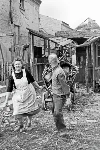 Framed Print : Lebus an der Oder Print: A Couple with Firewood on a Handcart