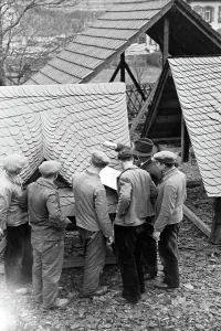 Dachdeckerschule Print, Trainees at a Roofer Tutorial, Germany 1937