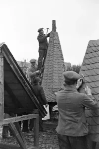 Dachdeckerschule Print, Trainees at a Roofer Tutorial, Germany 1937