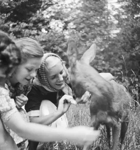 Stuttgart Print: Three Young Women with a Fawn