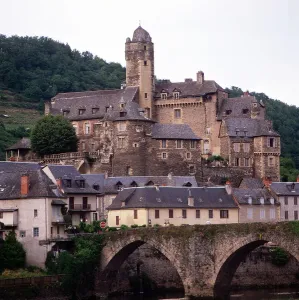 Aveyron Village Print: Estaing near Old Bridge over Lot River