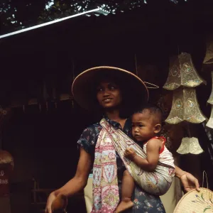 Java Print: Indonesian Mother and Son Shopping