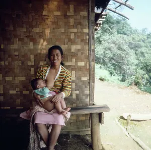 Print of an Indonesian Mother Breastfeeding her Baby, Java 1980s