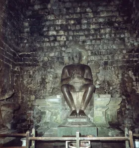 Print of a Buddha statue in the Mendut temple complex on Java, Indonesia