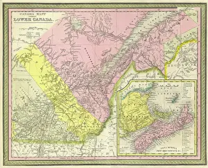 Prints of 1850 Mitchell Map of Eastern Canada including Quebec Map Prints: 1850 Mitchell Map of Eastern Canada Print