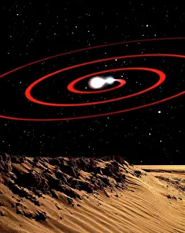 Prints of This is an artist's interpretation (inspired by an earlier Chesley Bonestell painting which appeared in Beyond The Solar System) July Prints: Tidally Warped Binary Star Print