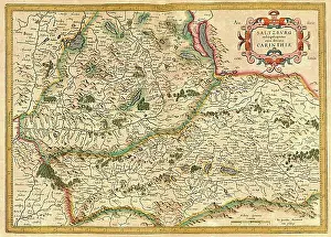 Prints of Atlas, map from 1623, Salzburg and Carinthia, Austria, digitally restored reproduction from an engraving by Gerhard Mercator, born as Gheert Cremer, 5 March 1512, 2 December 1594 Map Prints: Digitally restored 1623 Print of Salzburg and Carinthia Map