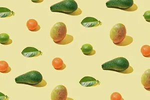 2021 Prints: Fresh Fruit and Green Leaf Background Print