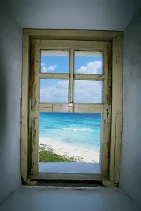 Latin America Coastal Scenery Prints: Beach viewed from a window of a lighthouse, Punta Celarain Lighthouse, Cozumel, Mexico