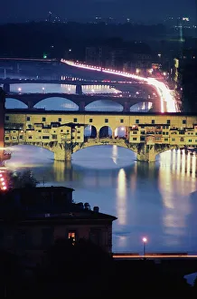 Arno River Florence Italy Prints: Bridge over a river, Ponte Vecchio